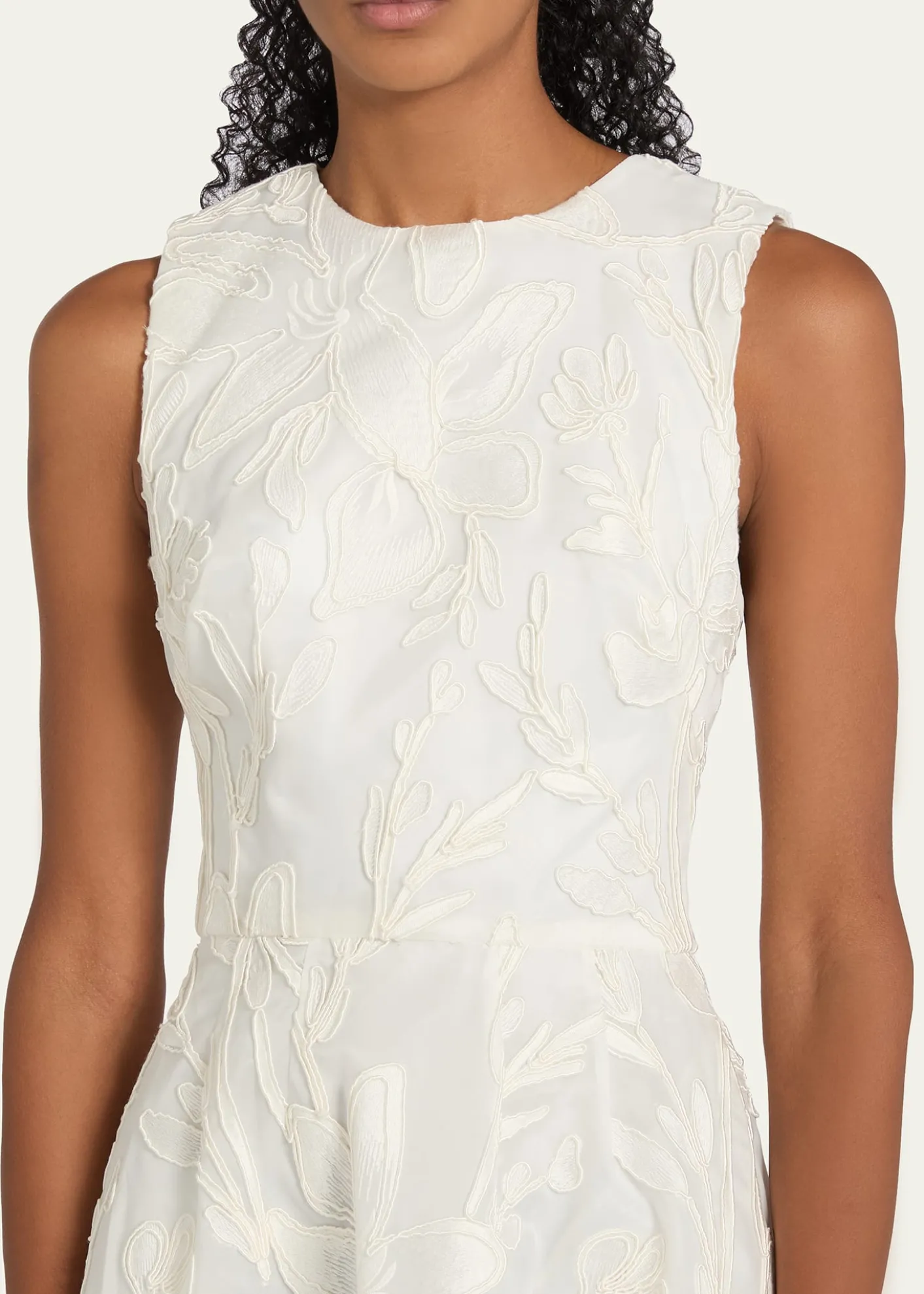 Monique LhuillierFloral Cord Embroidered Organza Midi Dress