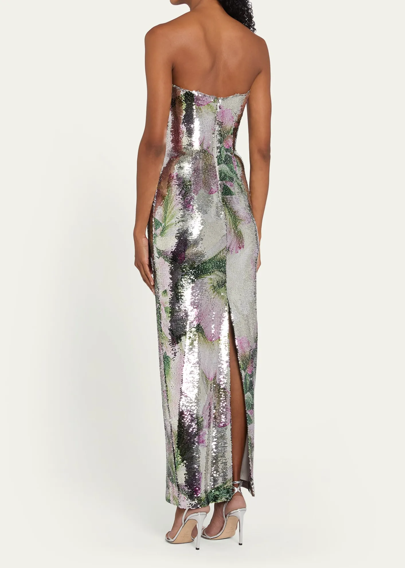 Monique LhuillierFloral-Print Sequined Strapless Column Gown