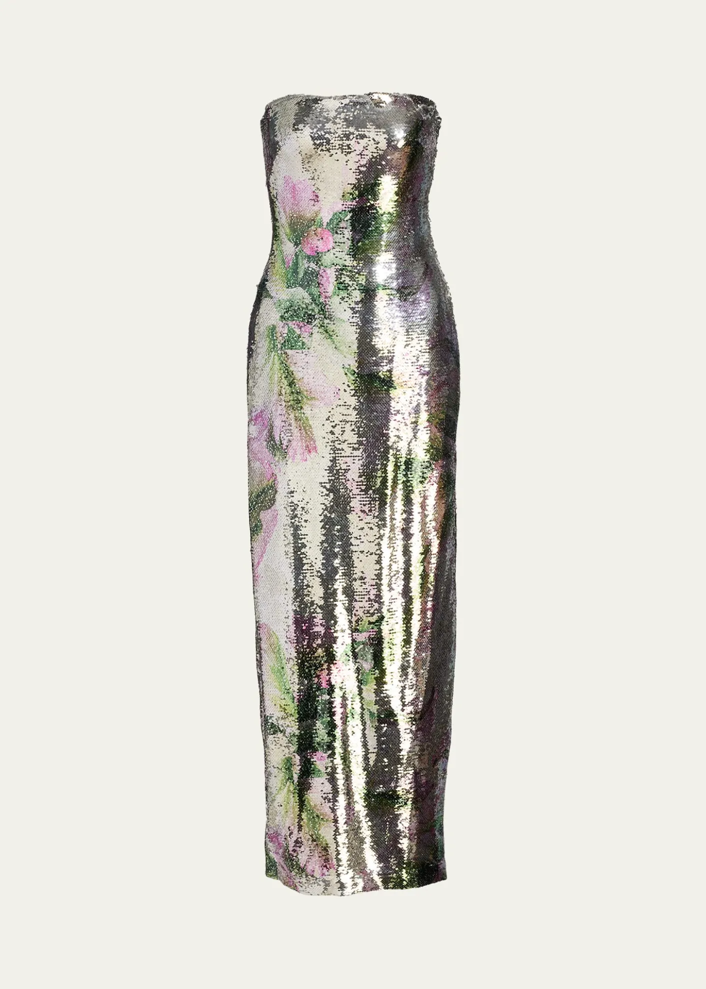Monique LhuillierFloral-Print Sequined Strapless Column Gown