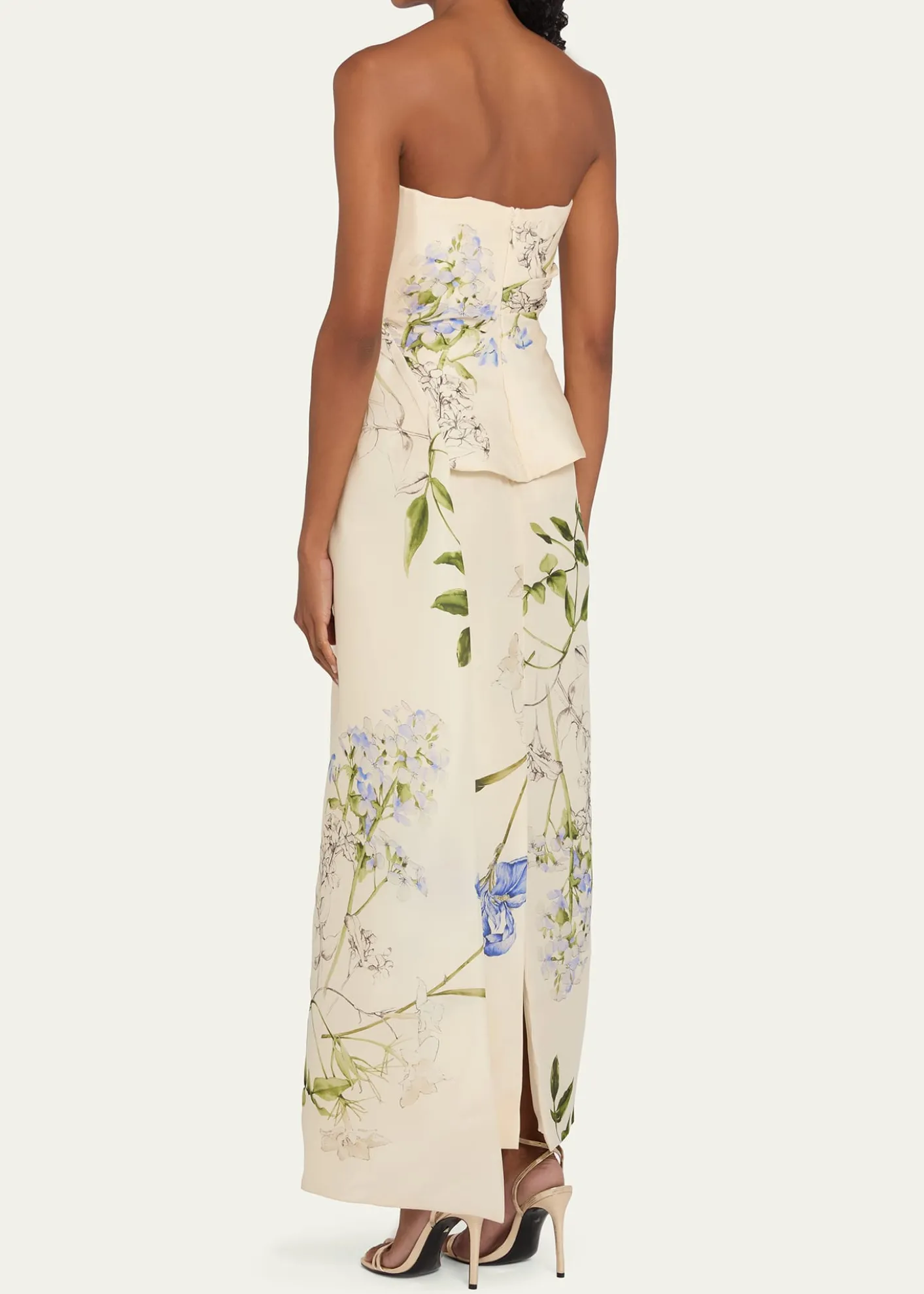 Monique LhuillierIris Gazar Silk Strapless Peplum Drape Ankle Gown