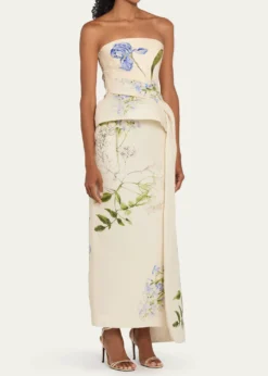 Monique LhuillierIris Gazar Silk Strapless Peplum Drape Ankle Gown