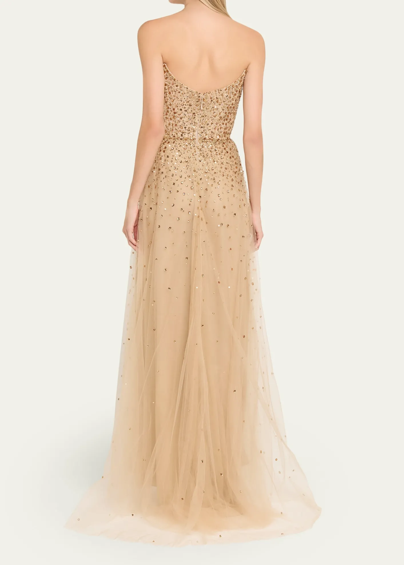 Monique LhuillierStrapless Crystal Embellished Tulle Gown