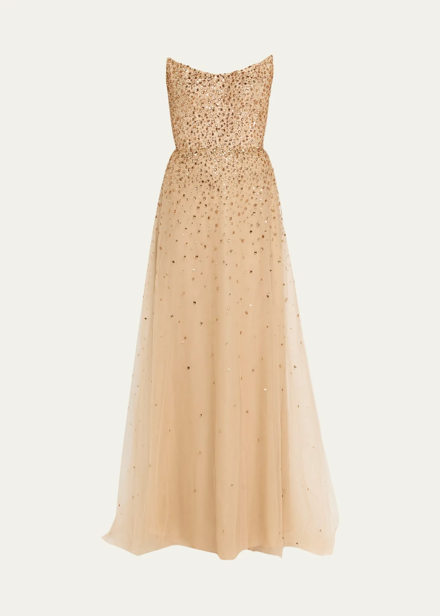 Monique LhuillierStrapless Crystal Embellished Tulle Gown