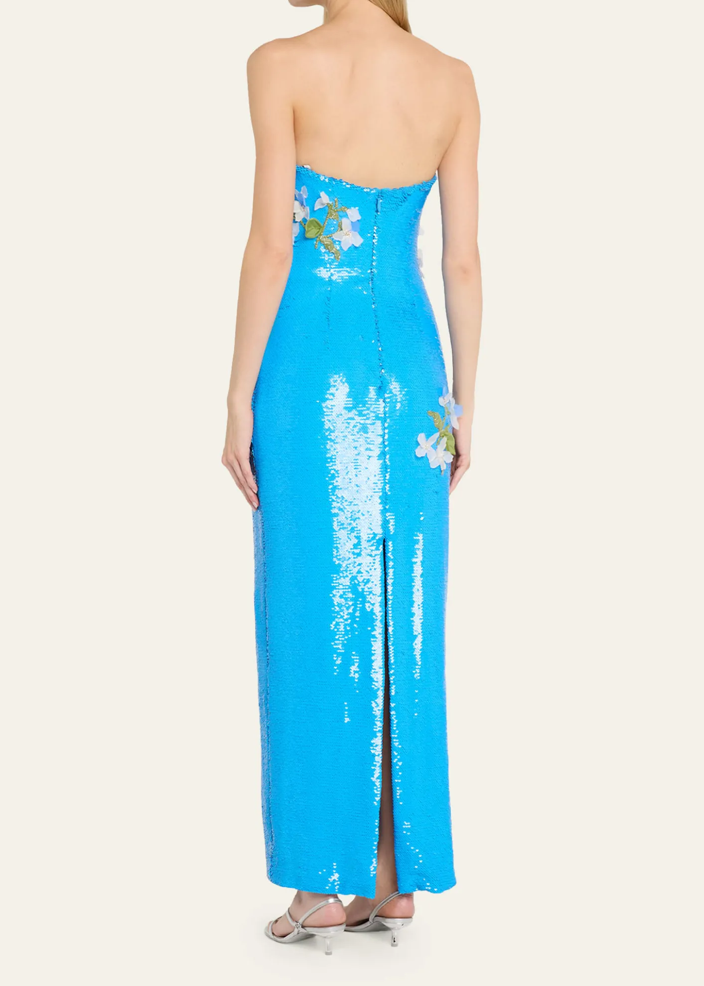 Monique LhuillierStrapless Iris Applique Sequined Gown