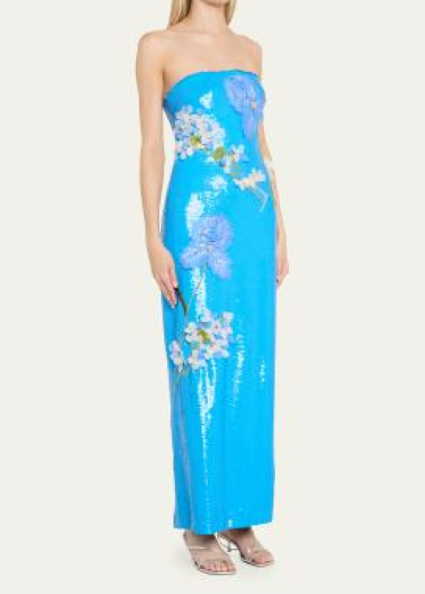 Monique LhuillierStrapless Iris Applique Sequined Gown