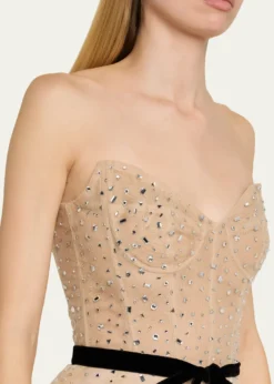 Monique LhuillierStrapless Crystal Organza Cocktail Dress