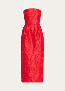 Monique LhuillierStrapless Rose Jacquard Midi Dress