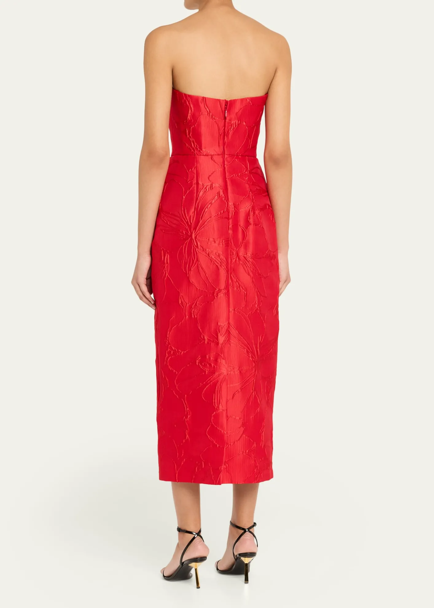 Monique LhuillierStrapless Rose Jacquard Midi Dress