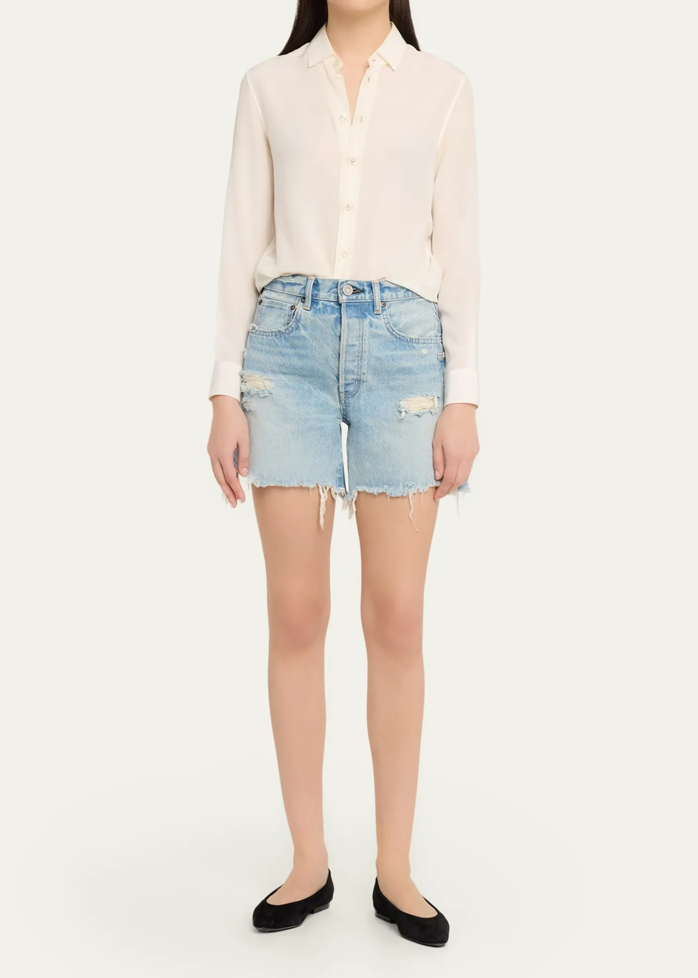 MOUSSY VINTAGEDistressed Denim Mid-Rise Shorts