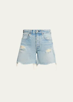 MOUSSY VINTAGEDistressed Denim Mid-Rise Shorts
