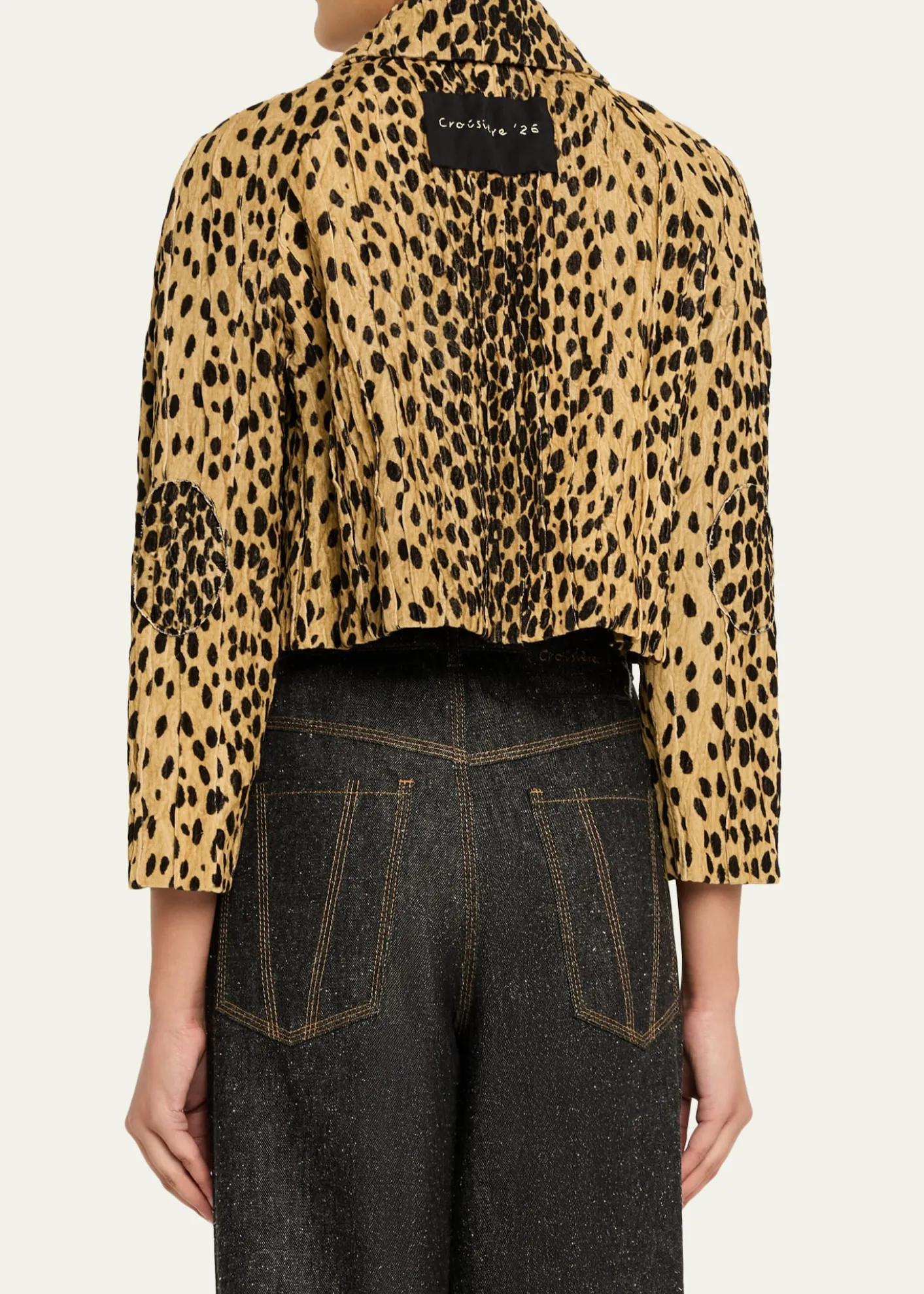 NACKIYEPixie Cheetah-Print Velvet Crop Jacket