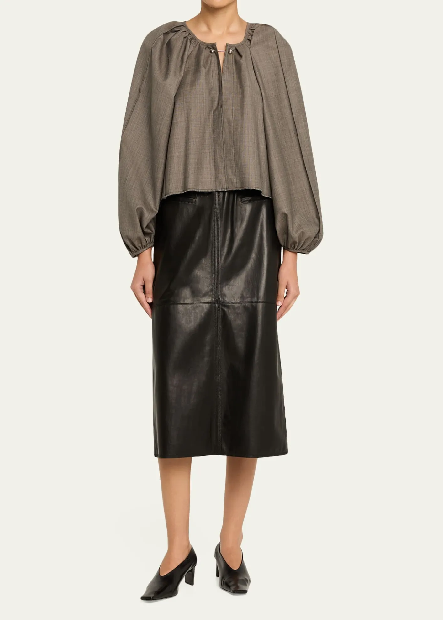NACKIYERunway Leather Midi Skirt
