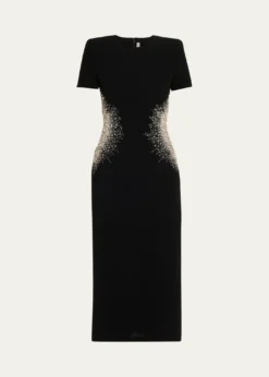 Naeem KhanCrystal Embellished Short-Sleeve Midi Dress