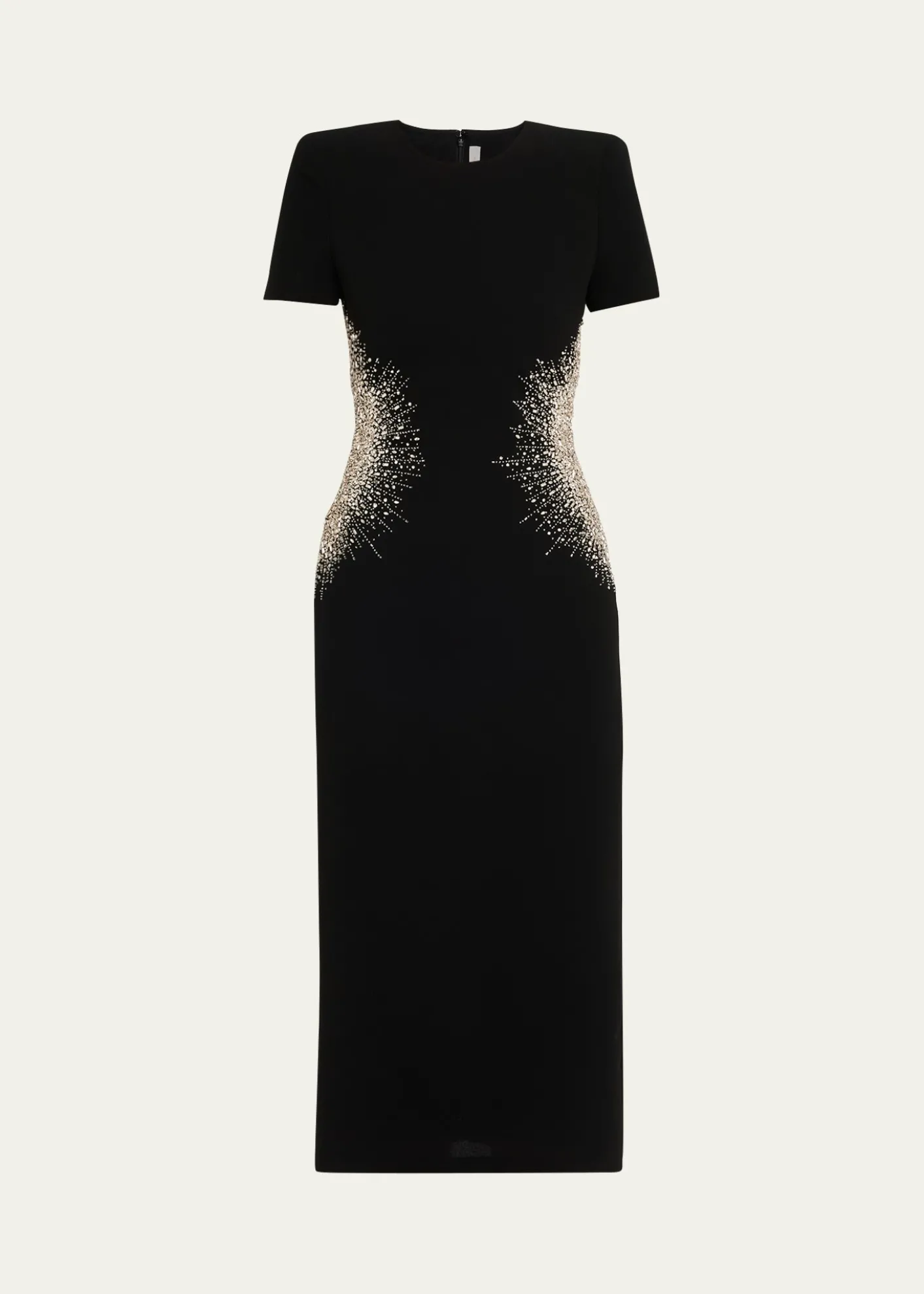Naeem KhanCrystal Embellished Short-Sleeve Midi Dress