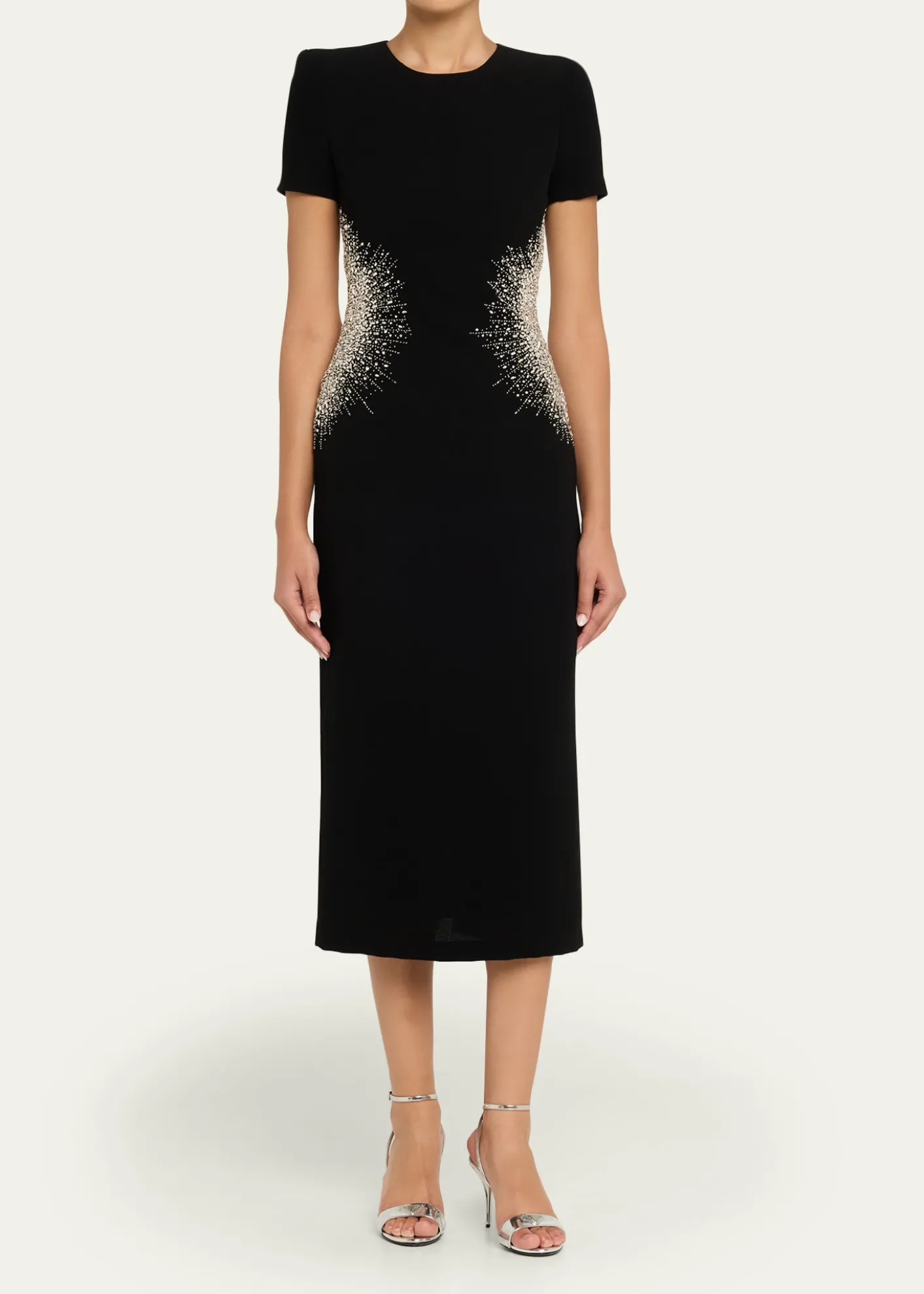 Naeem KhanCrystal Embellished Short-Sleeve Midi Dress