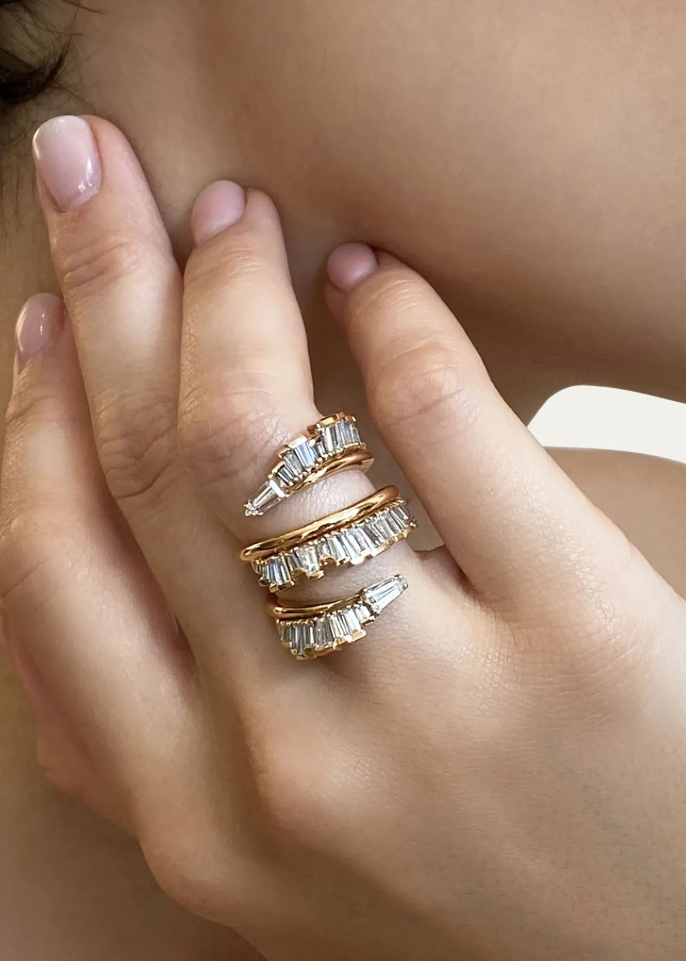 Nak Armstrong20K Recycled Rose Gold Triple Ruched Coil Diamond Ring, Size 6.75