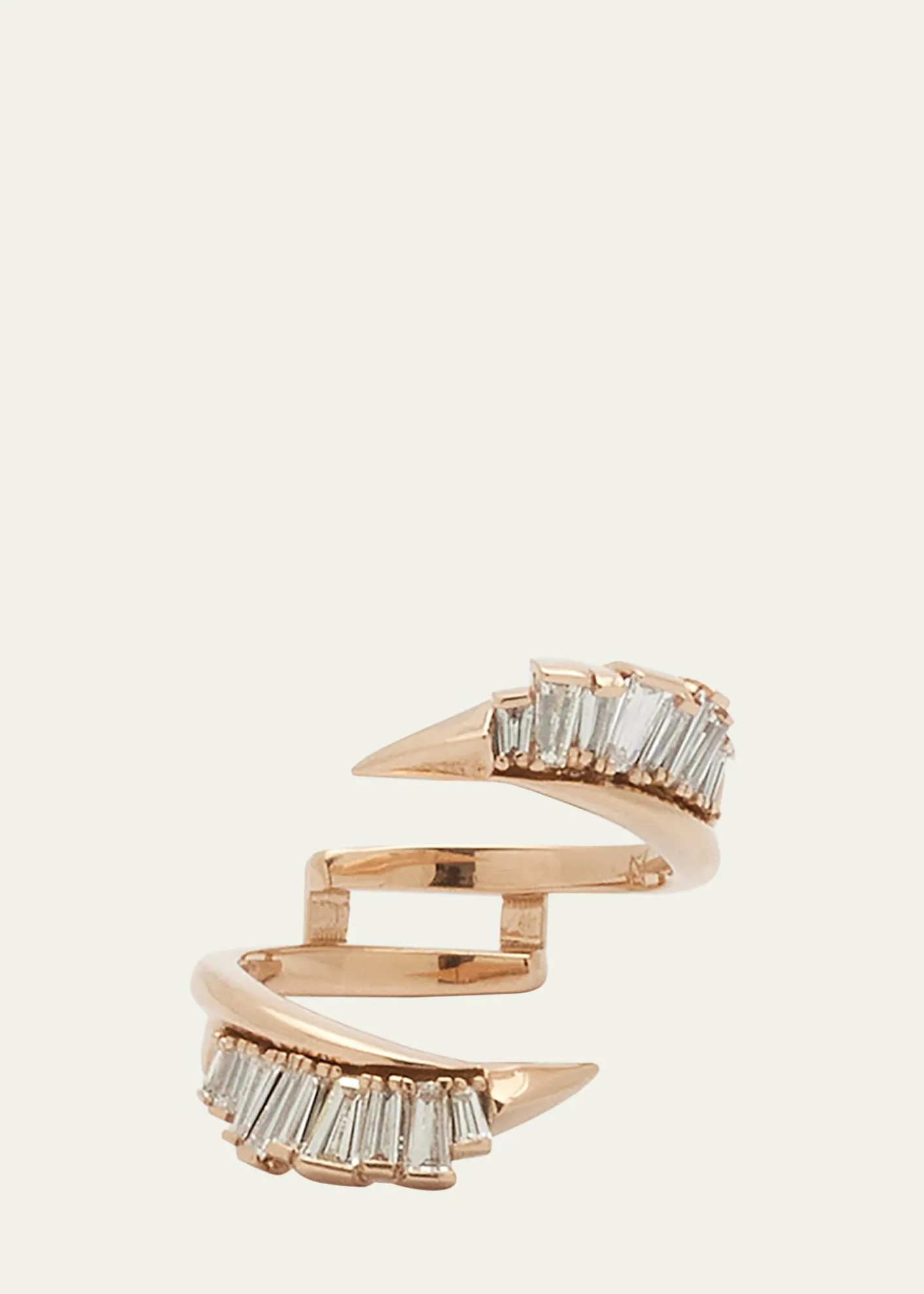 Nak ArmstrongRuched Open Coil Ring Guard with White Diamonds and 20K Rose Gold, Size 6.5