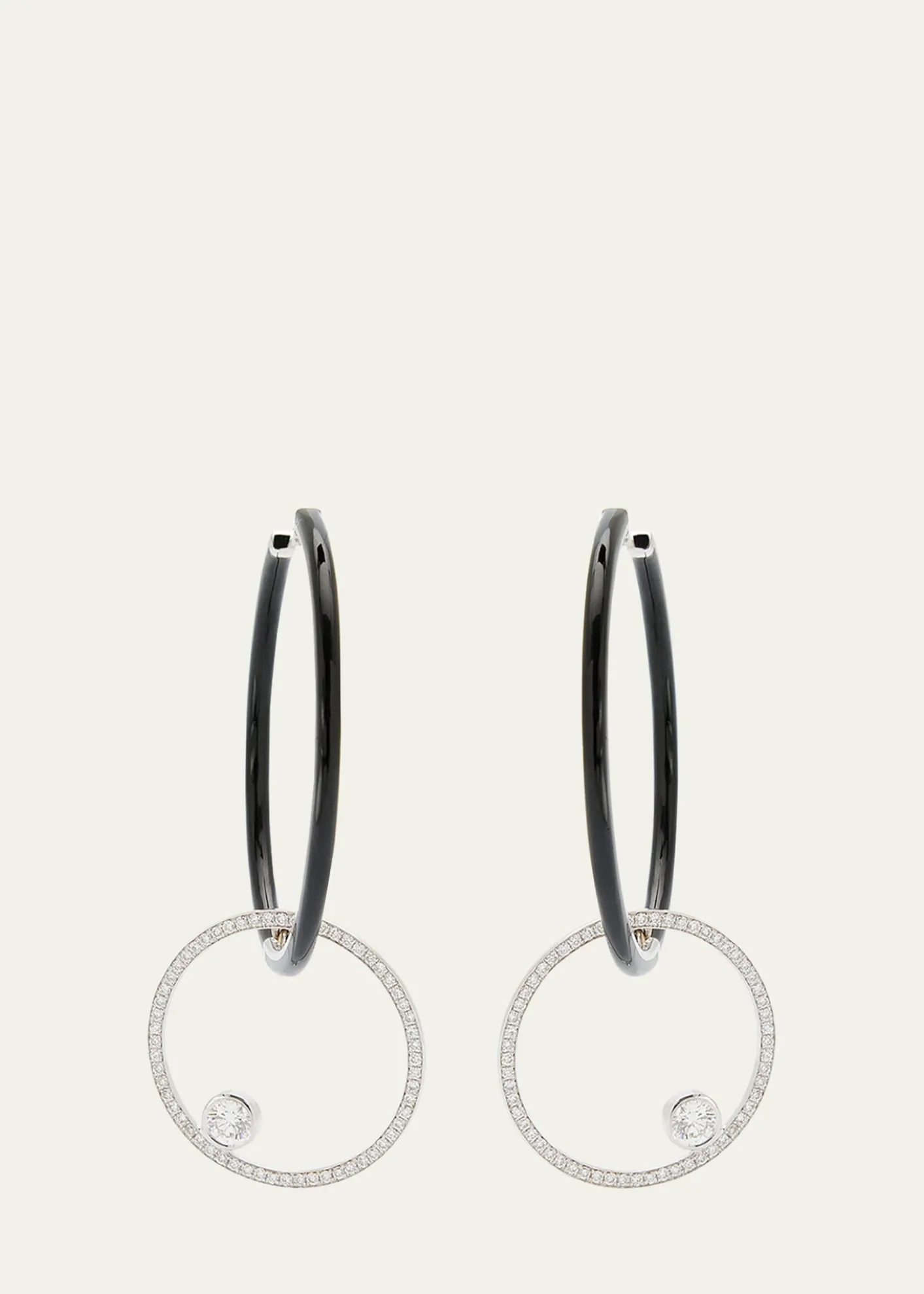 Nikos KoulisOui Black Enamel Hoop Earrings with Pave Ring and Round Diamonds