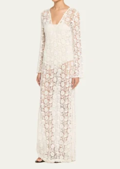 Nili LotanDella Floral Crochet Knit Long-Sleeve Maxi Dress