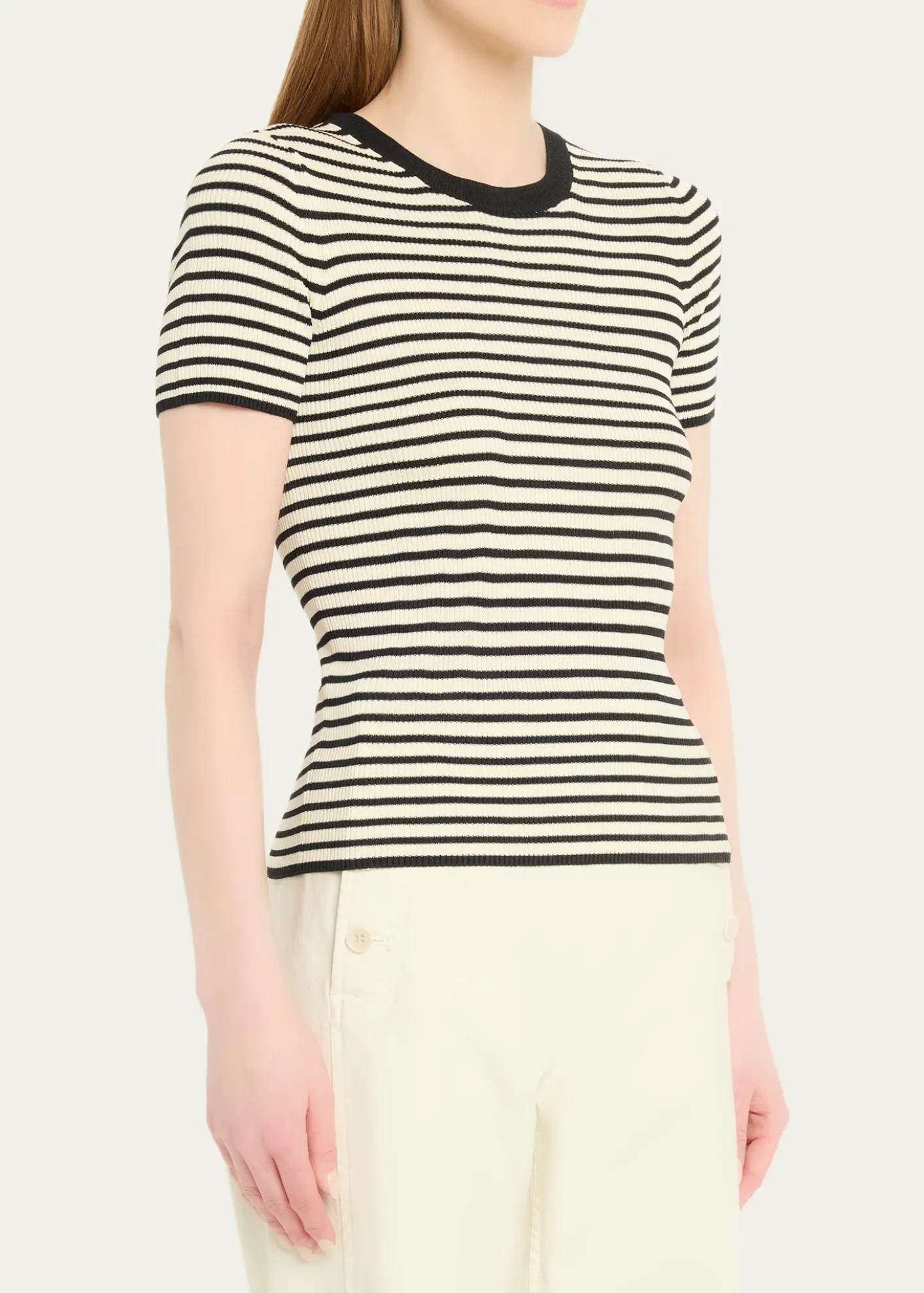 Nili LotanHettie Striped Ribbed Silk T-Shirt