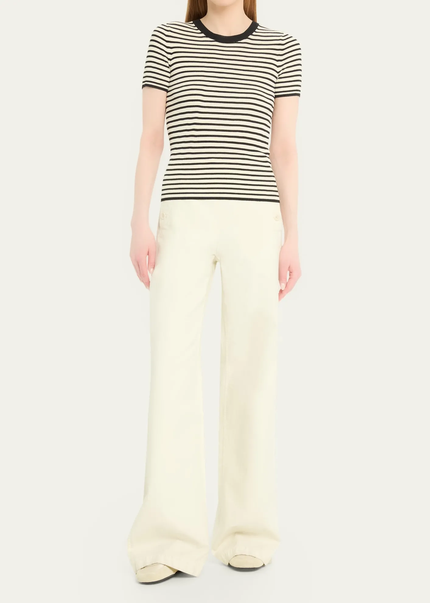 Nili LotanHettie Striped Ribbed Silk T-Shirt