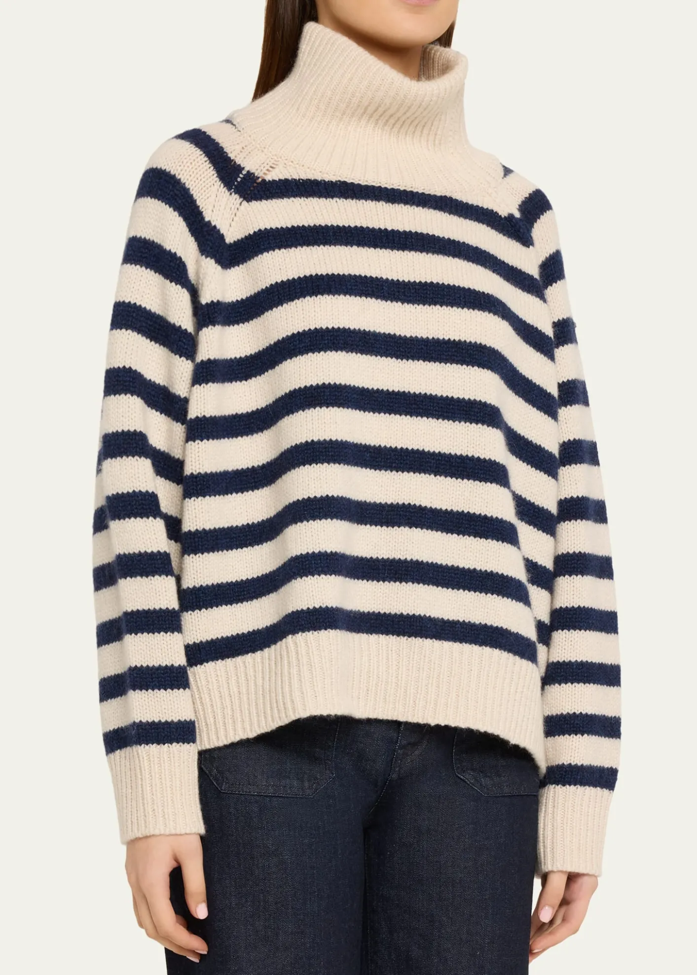 Nili LotanRaelyn Striped Zip Turtleneck Cashmere Sweater