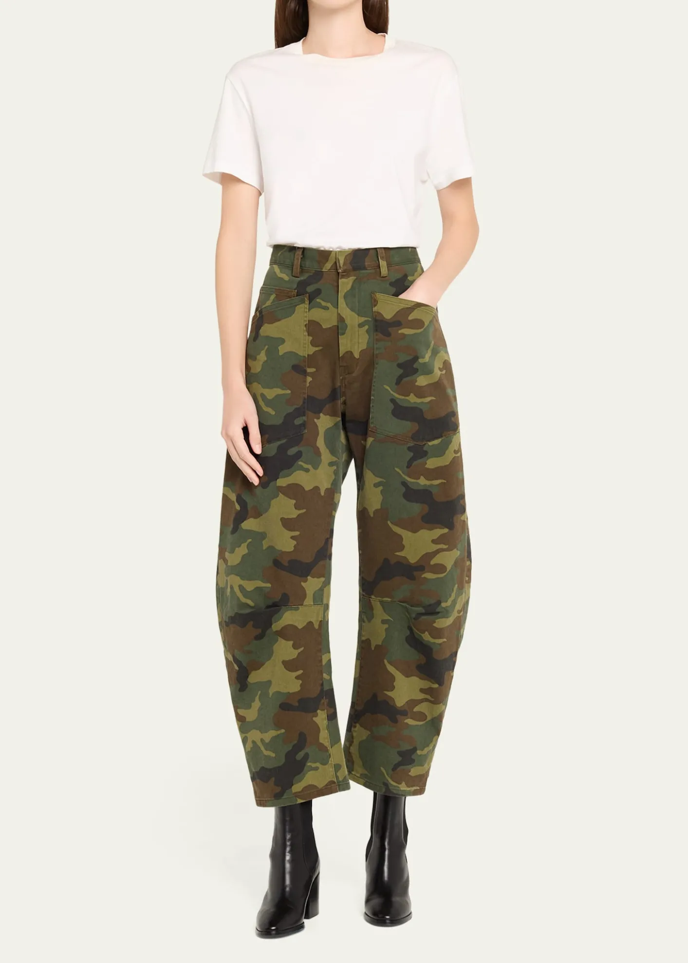 Nili LotanShon Camo-Print Barrel-Leg Ankle Pants