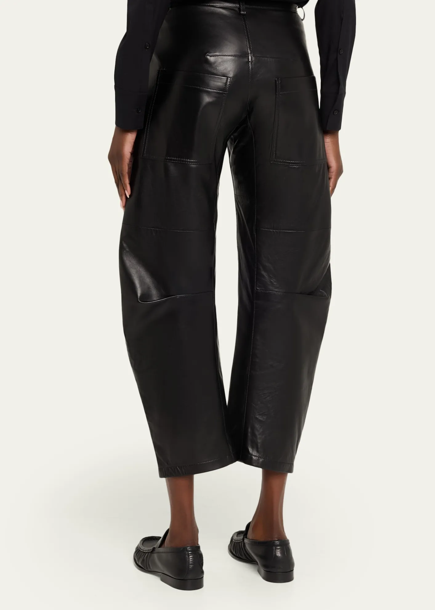 Nili LotanShon Leather Barrel-Leg Ankle Pants