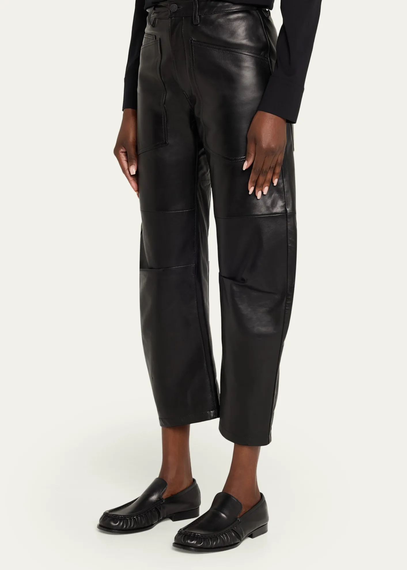Nili LotanShon Leather Barrel-Leg Ankle Pants