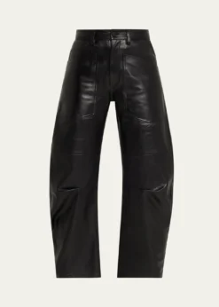 Nili LotanShon Leather Barrel-Leg Ankle Pants