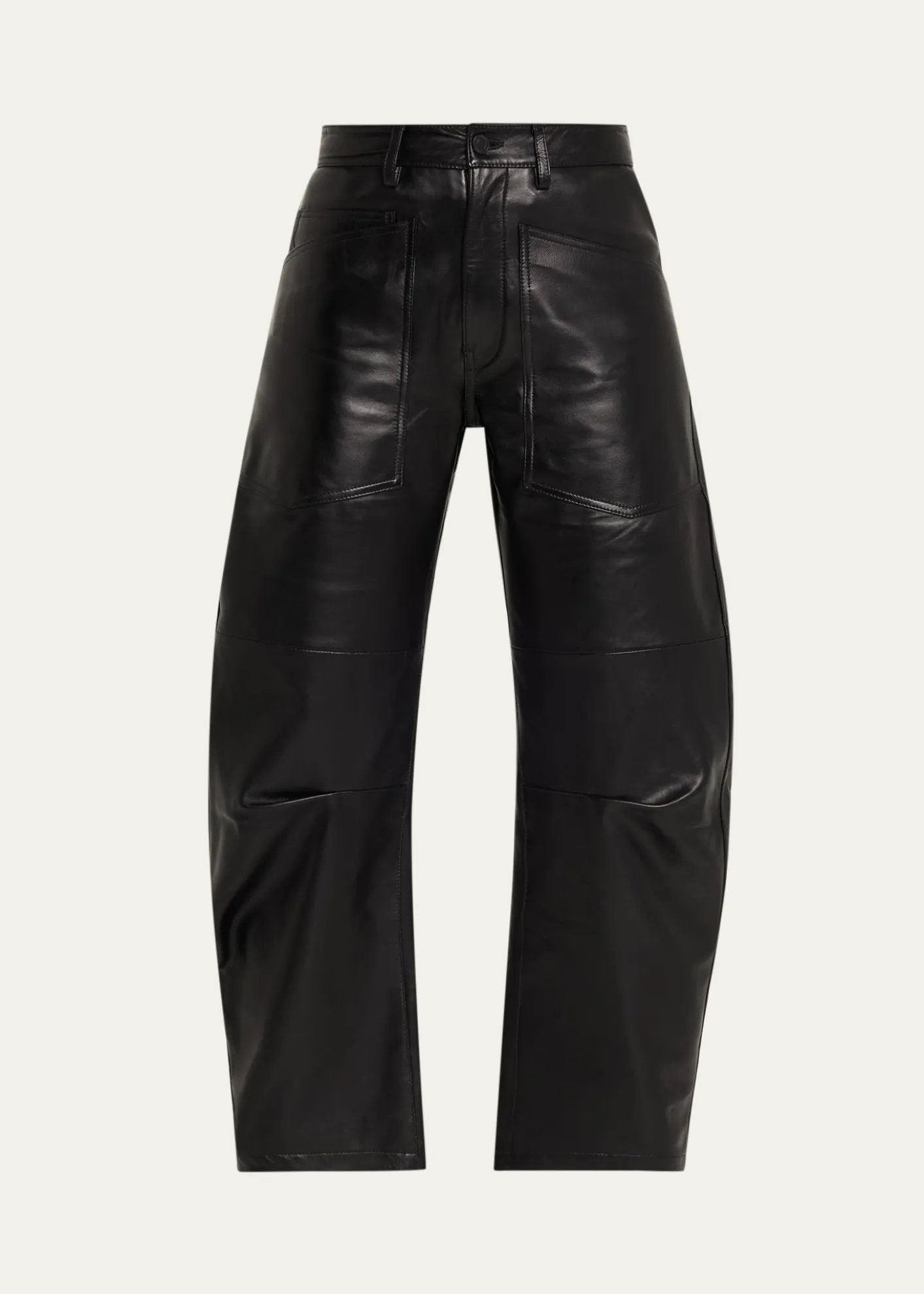 Nili LotanShon Leather Barrel-Leg Ankle Pants