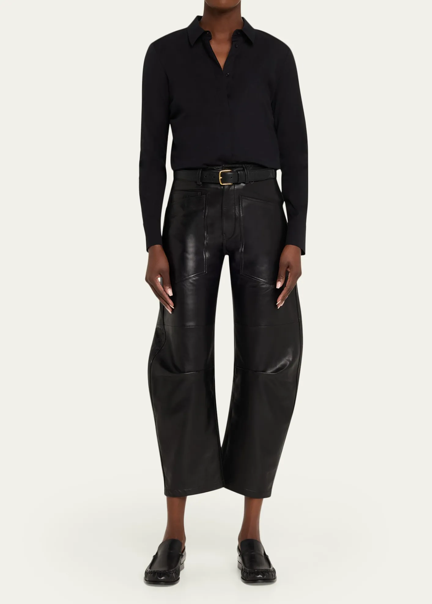 Nili LotanShon Leather Barrel-Leg Ankle Pants