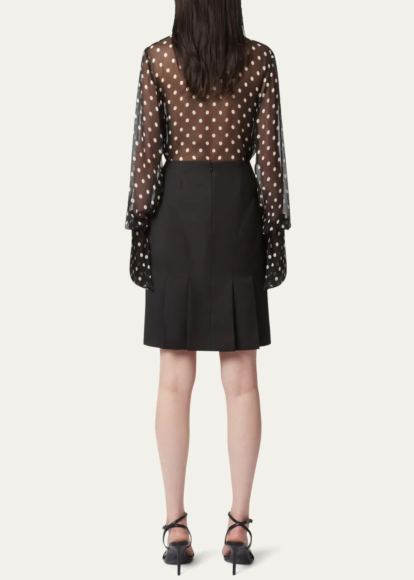 Nina RicciChiffon Polka Dot Bell Cuff Blouse