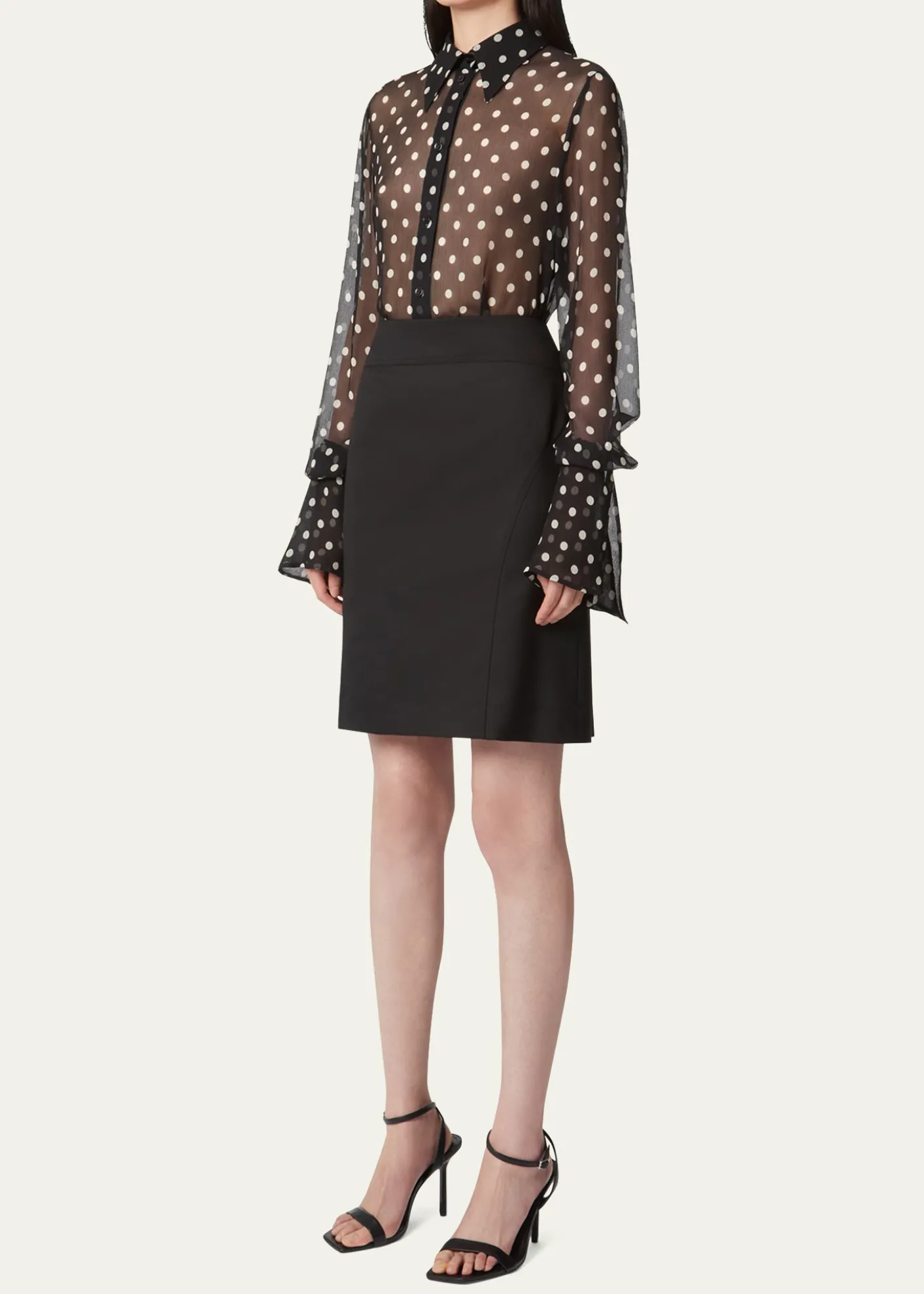 Nina RicciChiffon Polka Dot Bell Cuff Blouse
