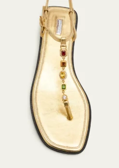 NodaletoEmbellished Metallic Leather Flat Sandals