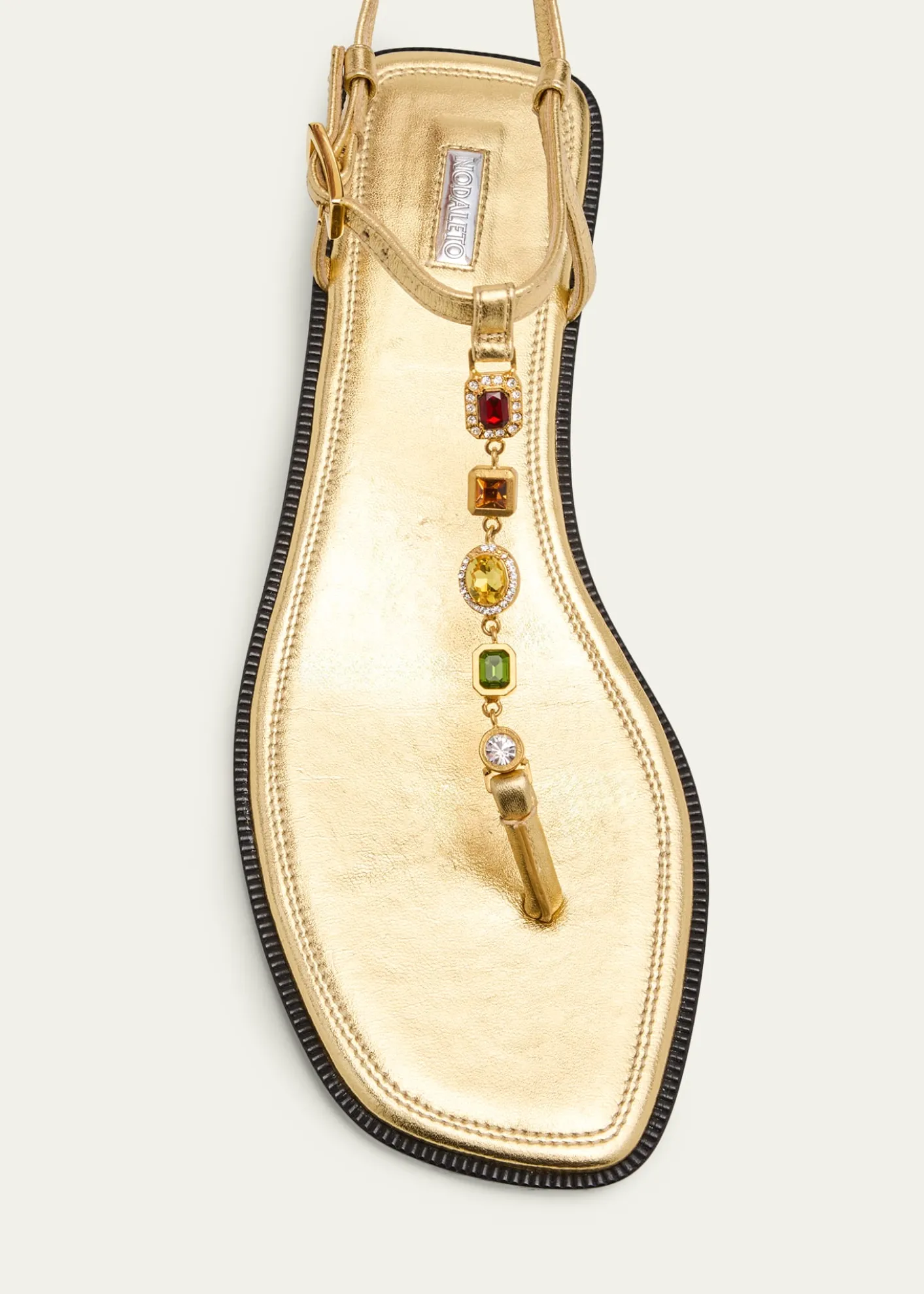 NodaletoEmbellished Metallic Leather Flat Sandals