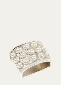 Nomi KSwarovski Pearl Studded Silver-Plated Napkin Ring, Set Of 4