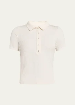 NSF ClothingAlden Snap-Front Variegated Rib Polo
