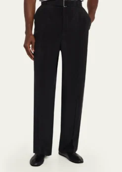 Officine GeneraleMen's Nash Japanese Cupro Wide-Leg Pants