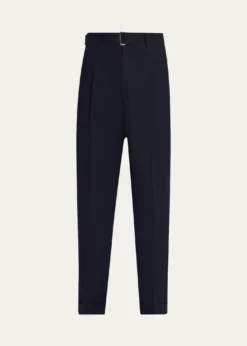 Officine GeneraleMen's Evan Poplin Belted Wide-Leg Pants