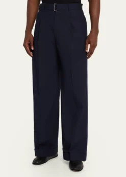 Officine GeneraleMen's Evan Poplin Belted Wide-Leg Pants