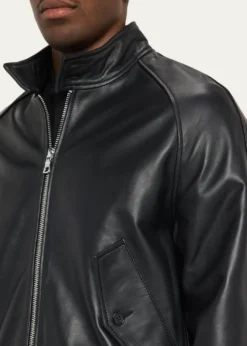 Officine GeneraleMen's Leather Band-Collar Biker Jacket