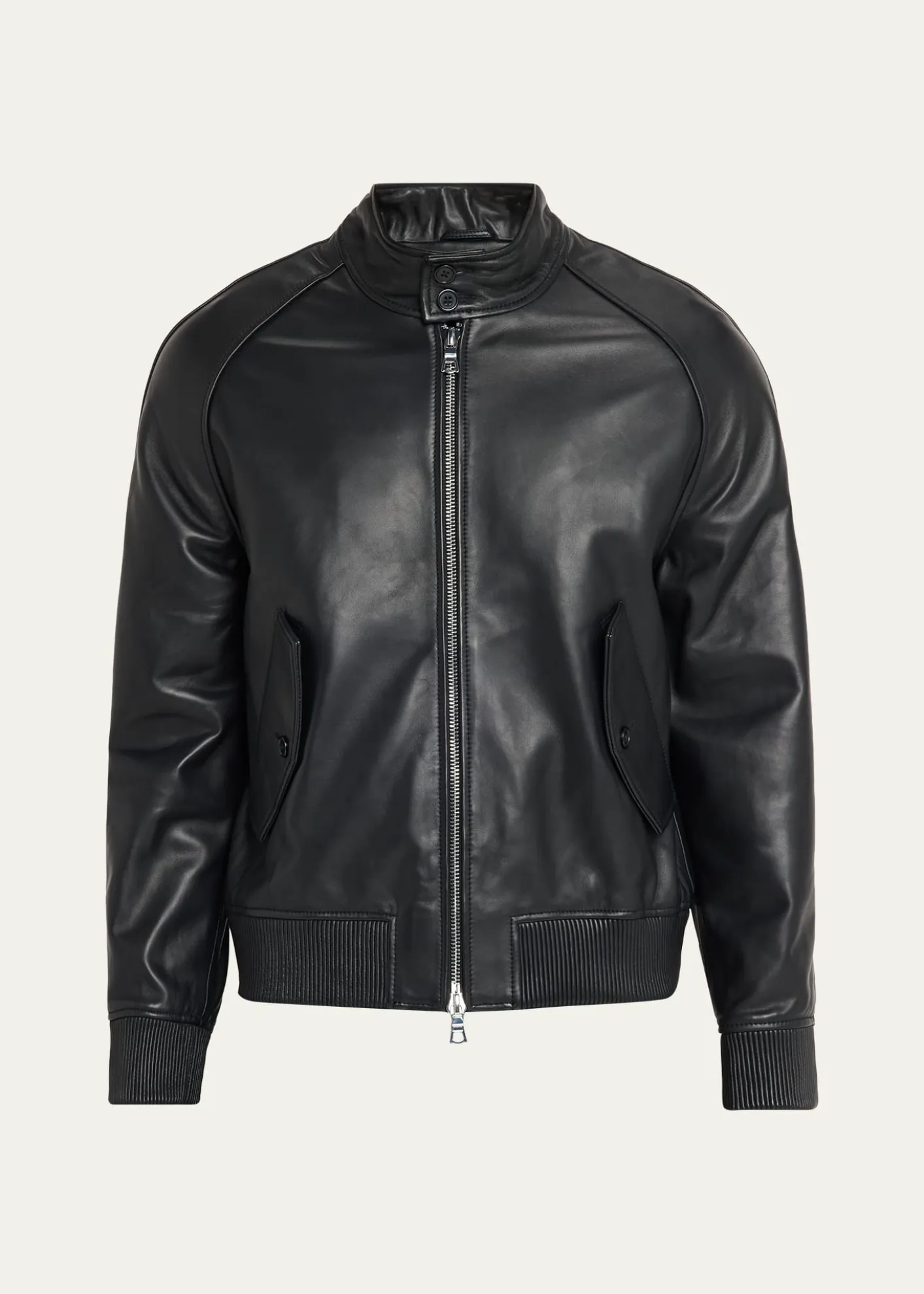 Officine GeneraleMen's Leather Band-Collar Biker Jacket