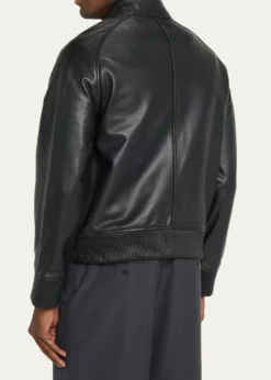 Officine GeneraleMen's Leather Band-Collar Biker Jacket