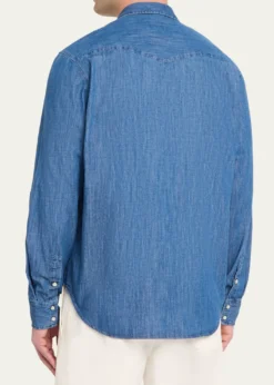 Officine GeneraleMen's Maverick Snap-Front Chambray Western Shirt