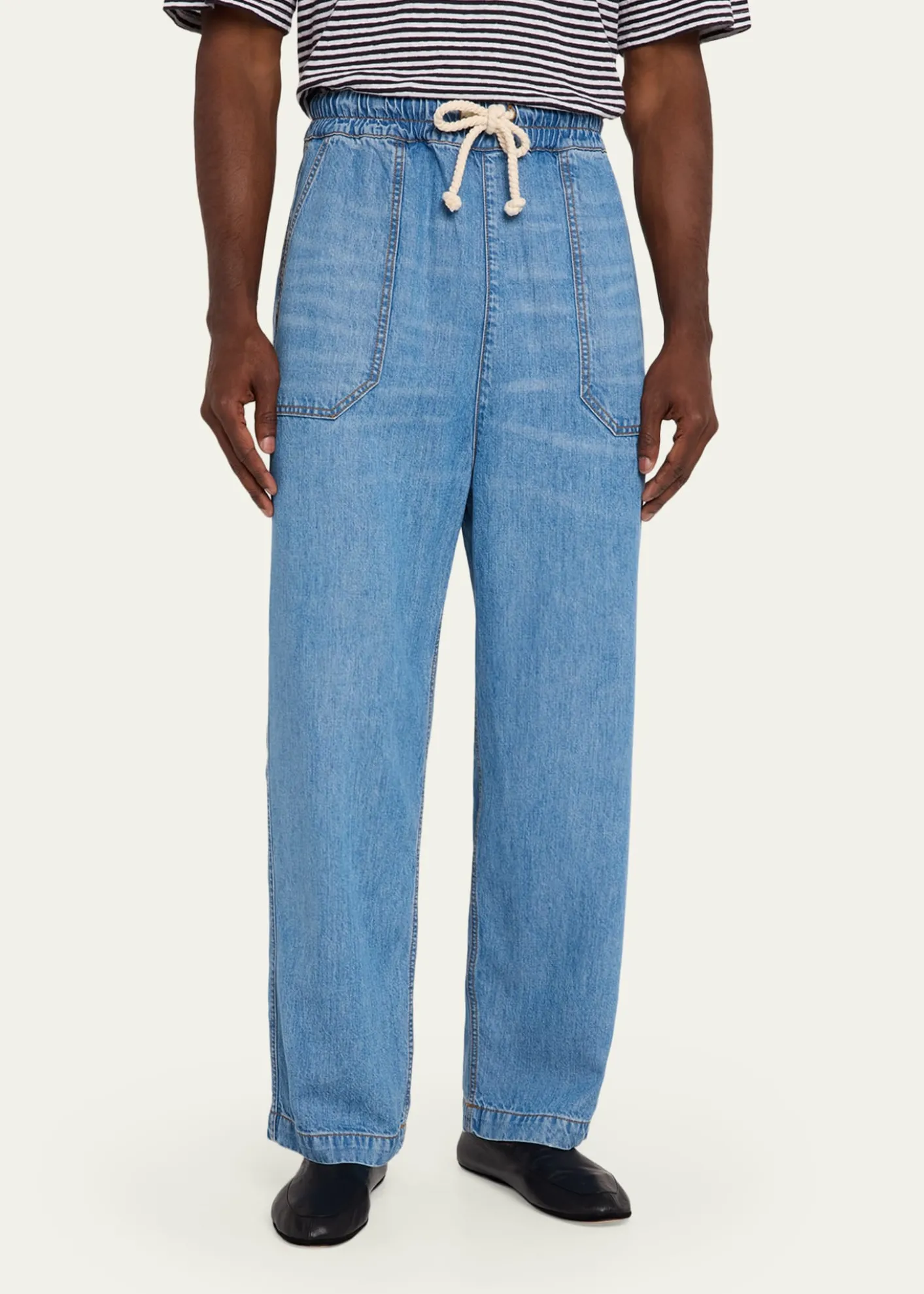 Officine GeneraleMen's Wide-Leg Drawstring Trousers