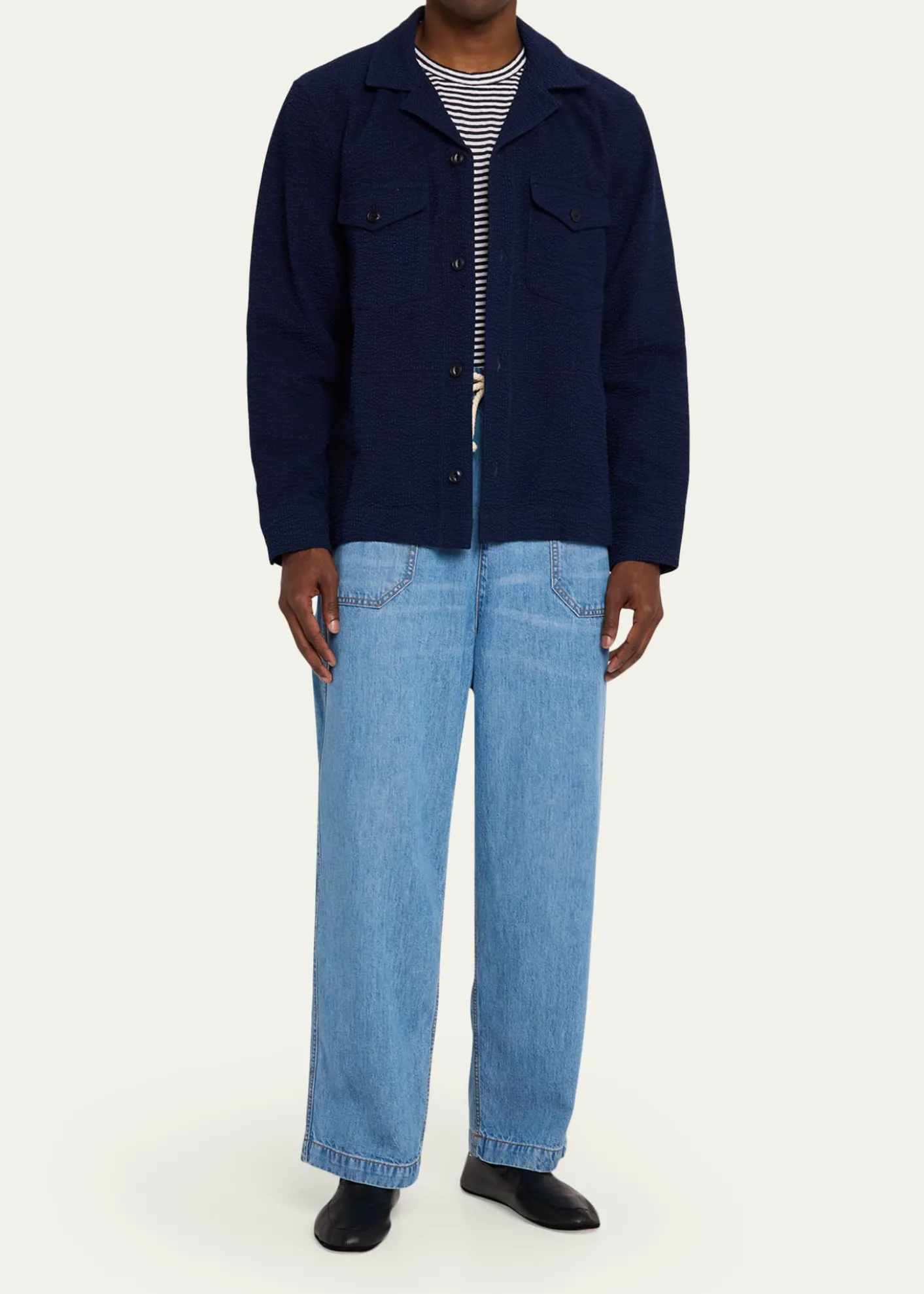 Officine GeneraleMen's Wide-Leg Drawstring Trousers