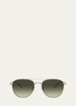 Oliver PeoplesMen's Double-Bridge Metal Aviator Sunglasses