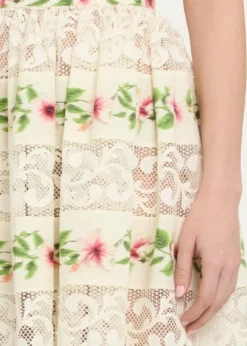 Oscar de la RentaChine Hibiscus Striped Lace-Inset Midi Skirt