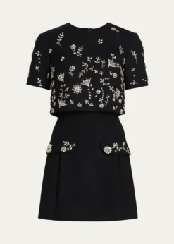 Oscar de la RentaCrystal Short-Sleeve Bolero Mini Dress